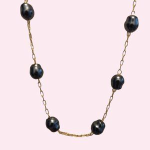 Black Cultured Freshwater Pearl and Gold-toned Chain Necklace